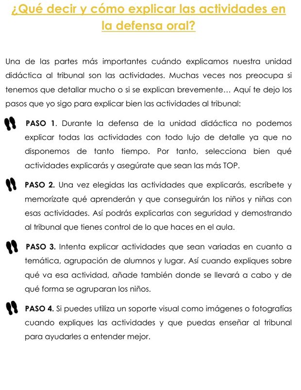Documento sobre qué decir y cómo explicar las actividades en la defensa oral