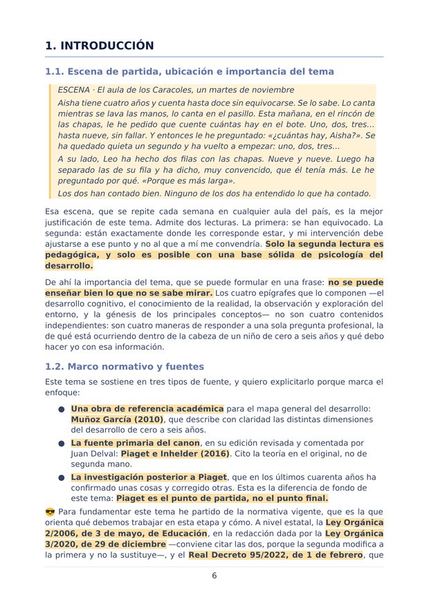 Página real del Tema 5 del temario de Educación Infantil: escena de aula y citas destacadas