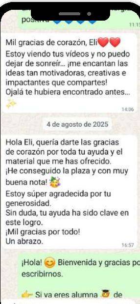 Mensaje de Ana (Andalucía) con su nota: sacó plaza